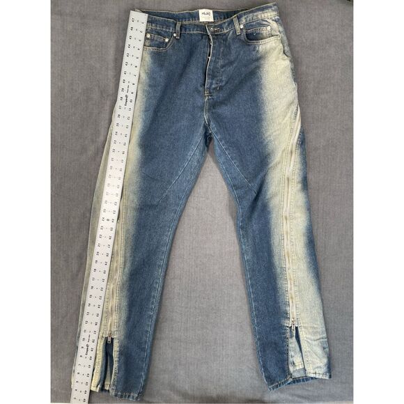 Mijko Zipper Jeans Mens 2XL Blue Gradient Baggy Denim Y2K Statement Streetwear - Picture 5 of 16